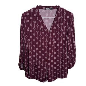 Cure Blouse Women's Medium V-Neck 3/4 Sleeve Printed Shirt Top Casual Top